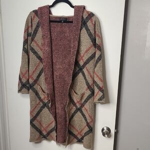 Joseph Red and Tan Plaid Cardigan